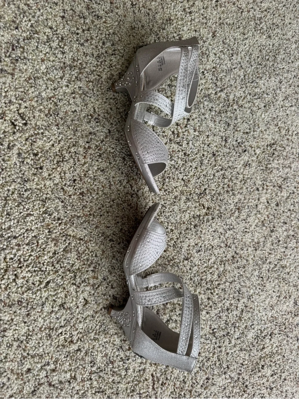 Silver Glitter Strappy Big Girls Size 4 Heels